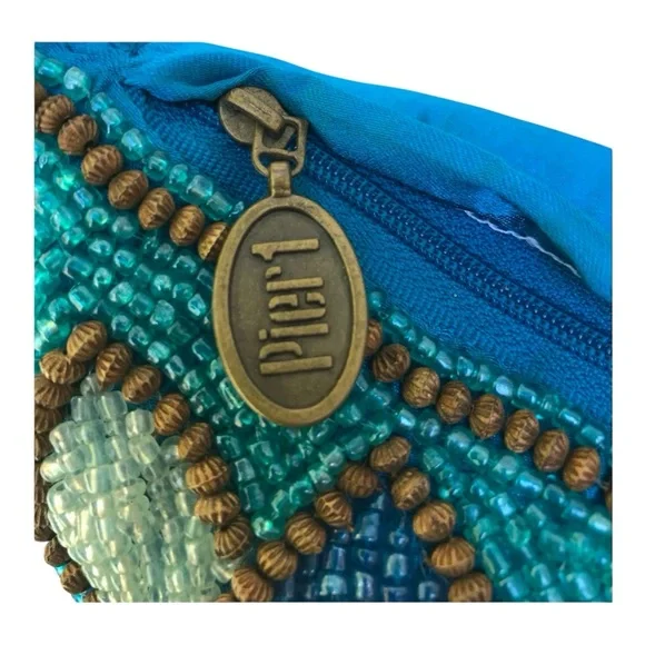 ***SOLD***Pier 1 Blue Multicolor Beaded Decorated Pillow. 11 X 11”. - Picture 5 of 6